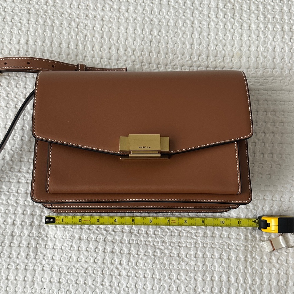 Marella Brown Italian Leather Crossbody Bag - Picture 7 of 9
